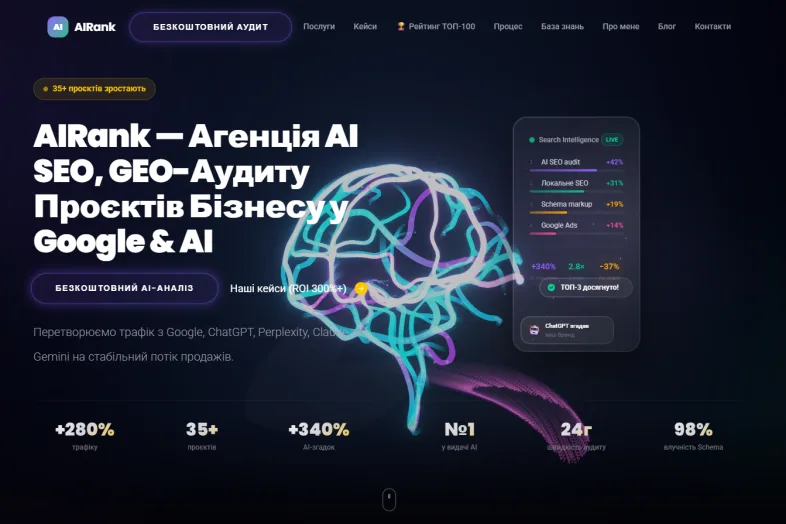 AIRank: огляд AI-SEO агенції, рейтингу сайтів України та бази знань GEO-оптимізації
